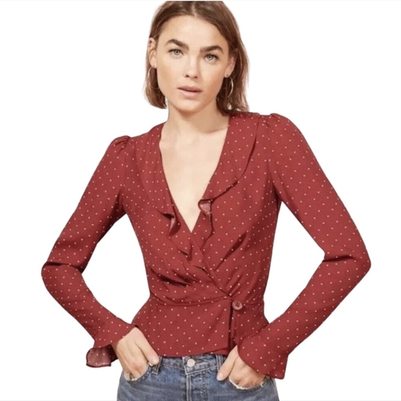 Reformation Tops - Reformation Red Polka Dot Blouse